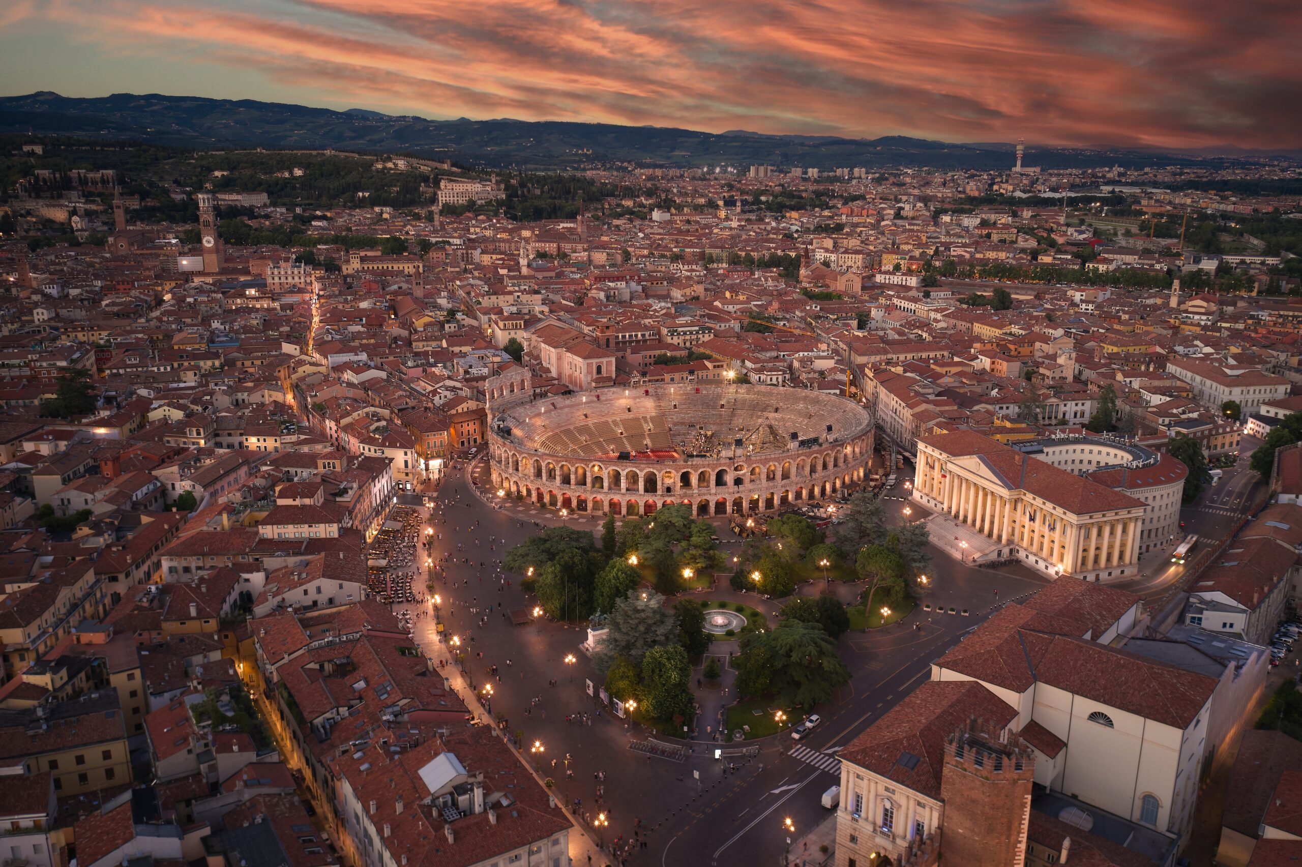 Aerial,Evening,Panorama,Of,The,Historic,Center,Of,Verona,,Italy.